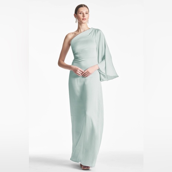 Sachin + Babi One Shoulder Keely Gown Crinkle Georgette Gown Jade 0 New no tags - Picture 1 of 4